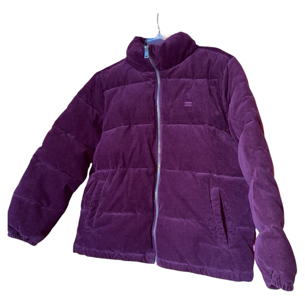 Levis Burgundy Corduroy Puffer Jacket Womens XL Insulated Winter Coat Pockets